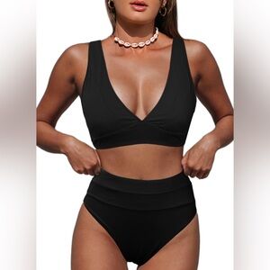 Black two piece swimsuit. High wasted